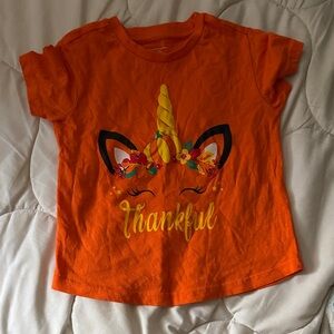 Orange Unicorn Kids Tee with Thankful Design
